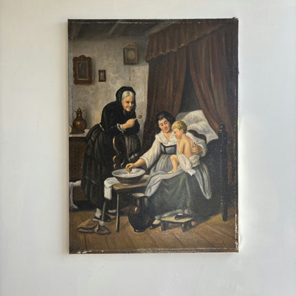 Rustic Figurative Oil Painting "Nursing Mother" Elegant Art Holland Art Shop