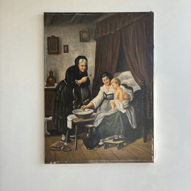 Rustic Figurative Oil Painting "Nursing Mother" Elegant Art Holland Art Shop