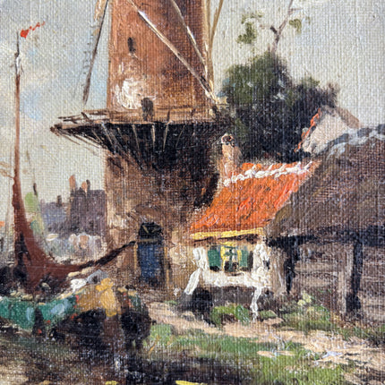 Vintage Landscape Oil Painting "Old Windmill" Original Dutch Artwork Holland Art Shop