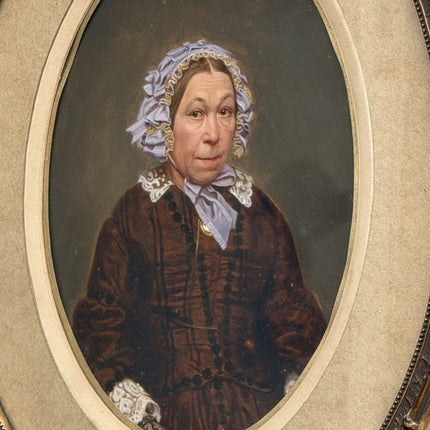 19th Century Antique Portrait Oil Painting "Man Holding Portraits" Small Art Holland Art Shop