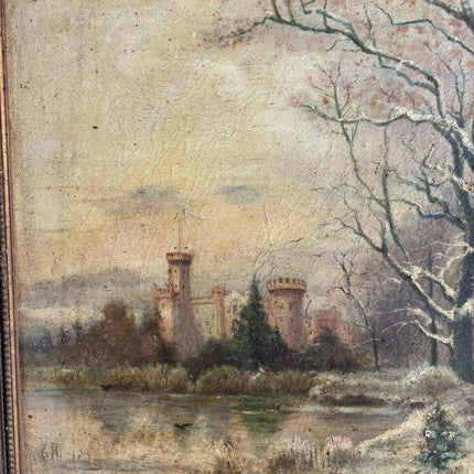 19th Century Antique Winter Landscape Oil Painting "Gilded Frame" French Art Holland Art Shop