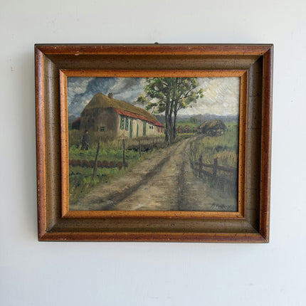 Original Farm Oil Painting "Thatched Cottage" Expressive Small Artwork Holland Art Shop