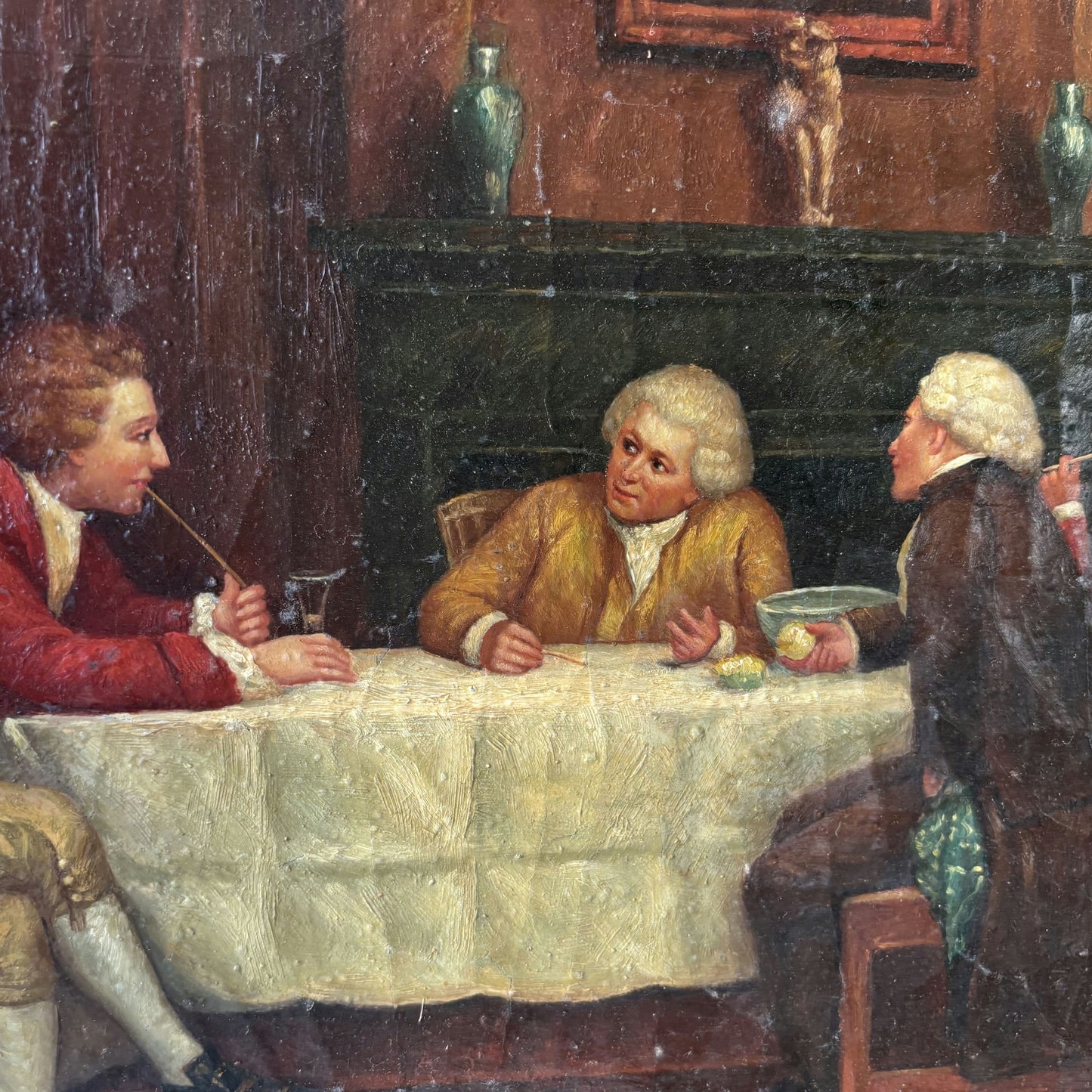 Marvelous Oil Painting Figurative "Dining Conversation" Men French Art