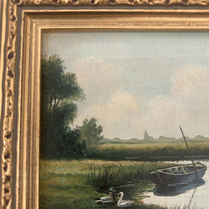 Classic Landscape Oil Painting "Rowboat Pair" Authentic Small Artwork Holland Art Shop
