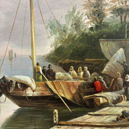 Handcrafted Harbor Scene Oil Painting "Harbor Scene" Traditional Large Artwork Holland Art Shop