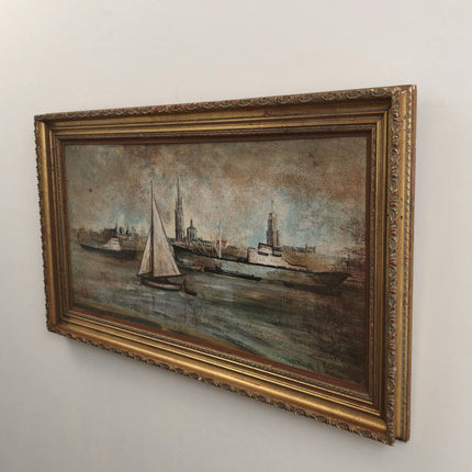 Elegant Harbor Scene Oil Painting "Sailboat Sails" Expressive Large Art Holland Art Shop