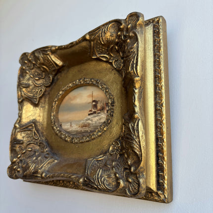 Vintage Winter Landscape Oil Painting "Gilded Frame" Classic Small Artwork Holland Art Shop