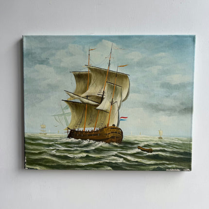 Expressive Seascape Oil Painting "Sailing Ship" Rustic Art Holland Art Shop