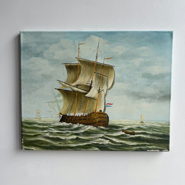 Expressive Seascape Oil Painting "Sailing Ship" Rustic Art Holland Art Shop