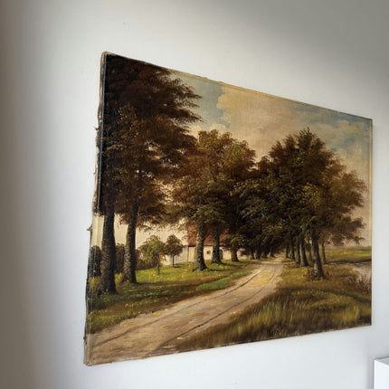 Antique Oil Painting Landscape "Tree Line" Handcrafted Large Art Holland Art Shop