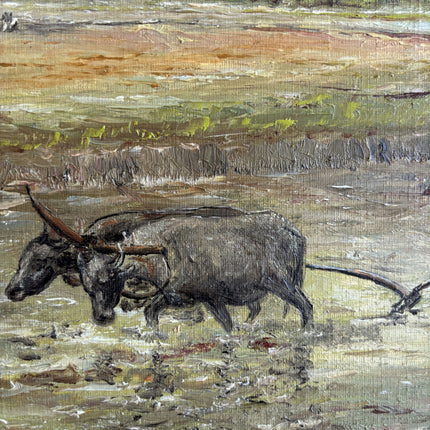 Refined Farm Oil Painting "Water Buffalo" Vintage Small Art Holland Art Shop