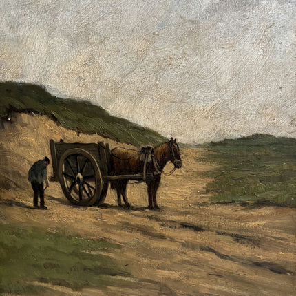 Antique Landscape Oil Painting "Working Horse" Authentic Art Holland Art Shop