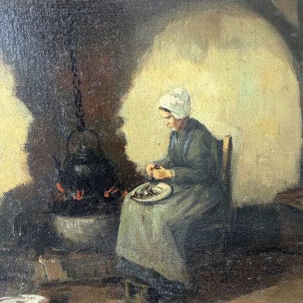 Remarkable Oil Painting Interior "Kitchen Waitress" Handcrafted Medium Artwork Holland Art Shop