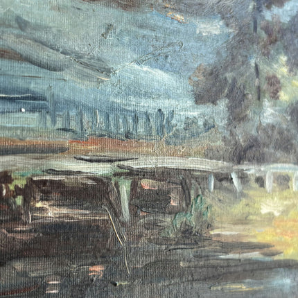 Authentic Harbor Scene Oil Painting "Painted Frame" Vintage Small Artwork Holland Art Shop