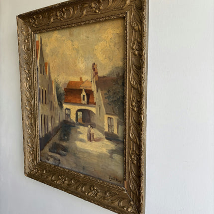 Refined Cityscape Oil Painting "Village Street" Original Artwork Holland Art Shop