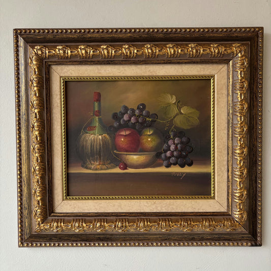 Still Life Oil Painted On Canvas With Ornate frame from ca 1970