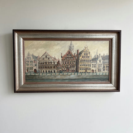 Original Cityscape Oil Painting "Row Houses" Rustic Large Artwork Holland Art Shop