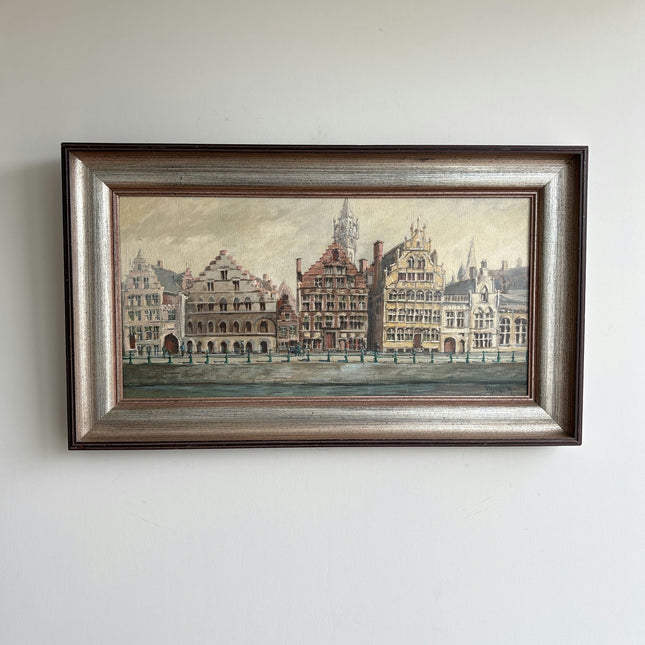 Original Cityscape Oil Painting "Row Houses" Rustic Large Artwork Holland Art Shop