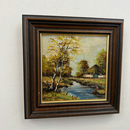 Detailed Landscape Oil Painting "Wooden Frame" Authentic Small Artwork Holland Art Shop