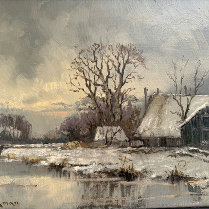 Expressive Oil Painting Winter Landscape "Framed Canvas" Medium Artwork