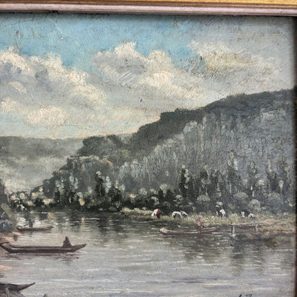 Authentic Landscape Oil Painting "River Boats" Elegant Small Art Holland Art Shop