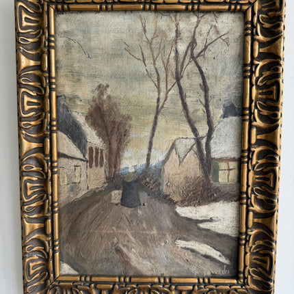 Expressive Winter Landscape Oil Painting "Gilded Frame" Rustic Small Art Holland Art Shop