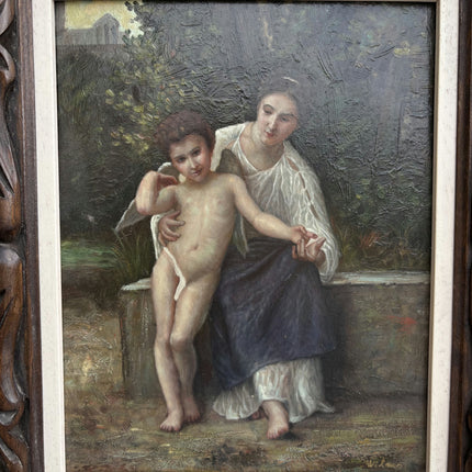 Vintage Figurative Oil Painting "Woman Helping" Expressive Small Art Holland Art Shop