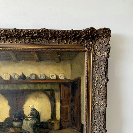 Remarkable Oil Painting Interior "Kitchen Waitress" Handcrafted Medium Artwork Holland Art Shop