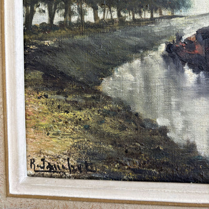 Expressive Landscape Oil Painting "River Boat" Timeless Small Art Holland Art Shop