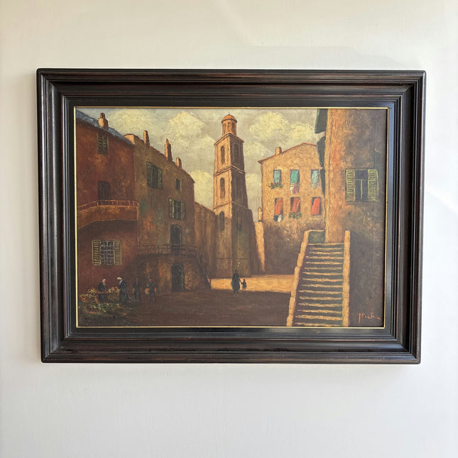 Original Cityscape Oil Painting "Town Belltower" Classic Large Artwork Holland Art Shop
