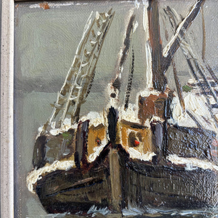 Expressive Harbor Scene Oil Painting "Fishing Boat" Refined Small Art Holland Art Shop