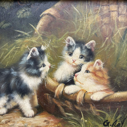 Vintage Animals Oil Painting "Three Kittens" Expressive Small Artwork Holland Art Shop
