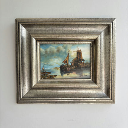 Authentic Harbor Scene Oil Painting "Sailing Boat" Timeless Small Art Holland Art Shop