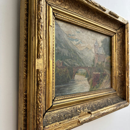 1881 Antique Landscape Oil Painting "Gilded Frame" Small Artwork Holland Art Shop