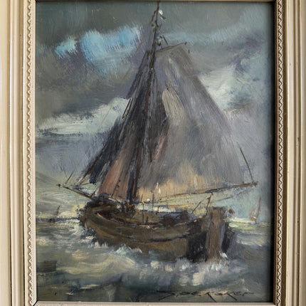 Expressive Seascape Oil Painting "Sailing Boat" Timeless Small Art Holland Art Shop