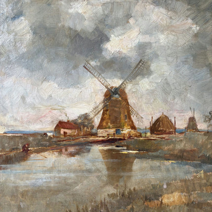 Detailed Landscape Oil Painting "Windmill Scene" Rustic Art Holland Art Shop