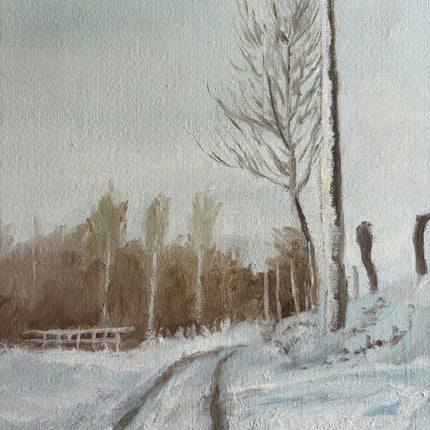 Refined Winter Landscape Oil Painting "Snowy Path" Traditional Small Art Holland Art Shop