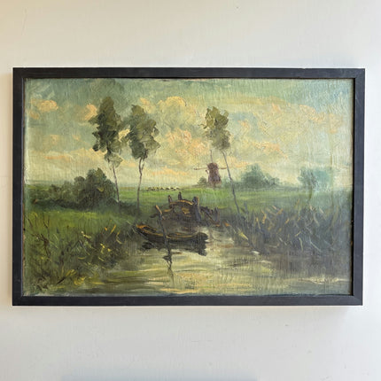 Timeless Landscape Oil Painting "Fishing Boat" Vintage Art Holland Art Shop