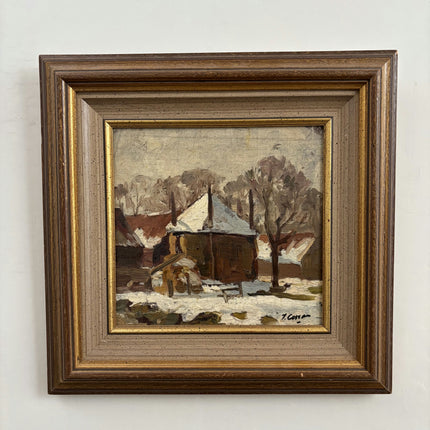 Detailed Interior Oil Painting "Snowy House" Handcrafted Small Art Holland Art Shop
