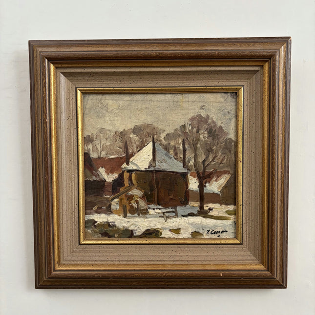 Detailed Interior Oil Painting "Snowy House" Handcrafted Small Art Holland Art Shop