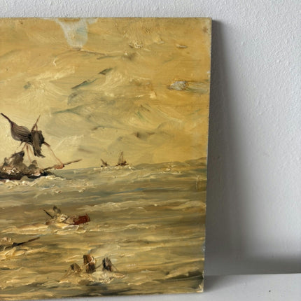 Vintage Seascape Oil Painting "Sailing Boats" Rustic Small Artwork Holland Art Shop