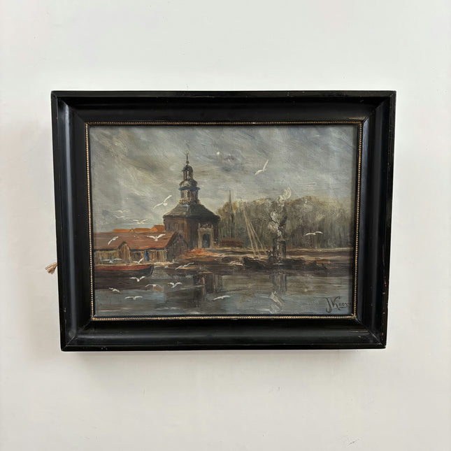 Antique Interior Oil Painting "Harbor Church" Timeless Art Holland Art Shop
