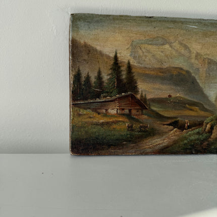 19th Century Oil Painting Landscape "Mountain Cabin" Small Artwork Holland Art Shop
