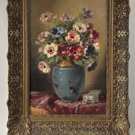 Vintage Oil Painting Floral Still Life "Flower Arrangement" Large Artwork Holland Art Shop