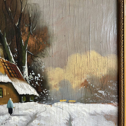 Authentic Winter Landscape Oil Painting "Gold Frame" Expressive Artwork Holland Art Shop