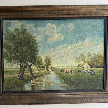 Refined Farm Oil Painting "Grazing Cows" Detailed Large Art Holland Art Shop
