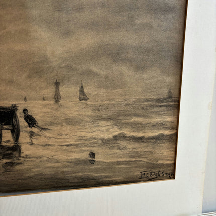 Refined Seascape Drawing "Fishing Boats" Elegant Dutch Art Holland Art Shop