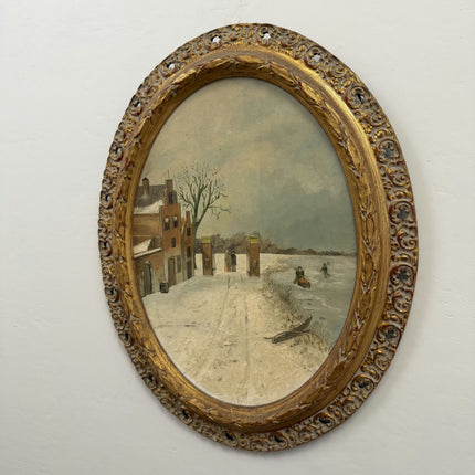 Vintage Winter Landscape Oil Painting "Plaster Texture" Authentic Artwork Holland Art Shop