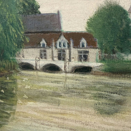 Detailed Cityscape Oil Painting "Riverside Village" Refined Art Holland Art Shop