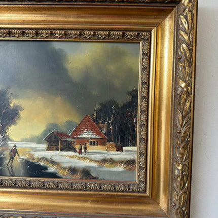 Intriguing Oil Painting Winter Landscape "Winter Stroll" Small Artwork Holland Art Shop